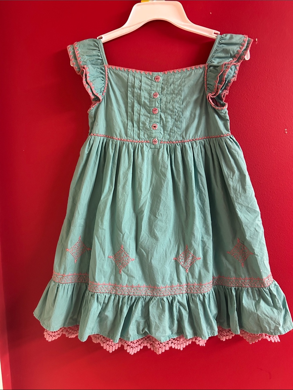 Matilda Jane Teal Dress with Pink Trim size 6